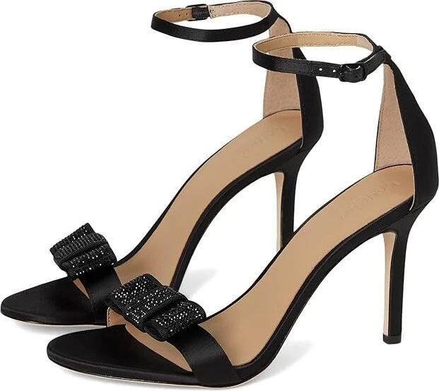 Lauren Ralph Lauren Allie Bow-Trim Satin Sandals Women's Sandals Black/Jet Stones : 9.5 B - Medium, Textile