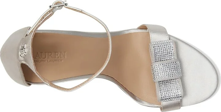 Lauren Ralph Lauren Allie Bow-Trim Satin Sandals Women's Sandals Silver/Velvet Stones : 10 B - Medium, Textile - Image 2