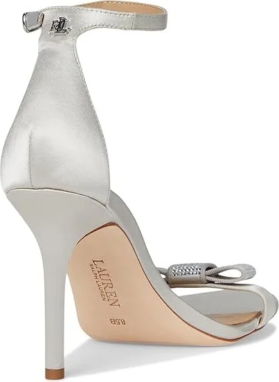 Lauren Ralph Lauren Allie Bow-Trim Satin Sandals Women's Sandals Silver/Velvet Stones : 10 B - Medium, Textile - Image 4