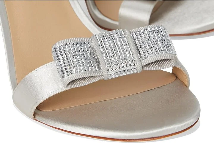 Lauren Ralph Lauren Allie Bow-Trim Satin Sandals Women's Sandals Silver/Velvet Stones : 10 B - Medium, Textile - Image 7