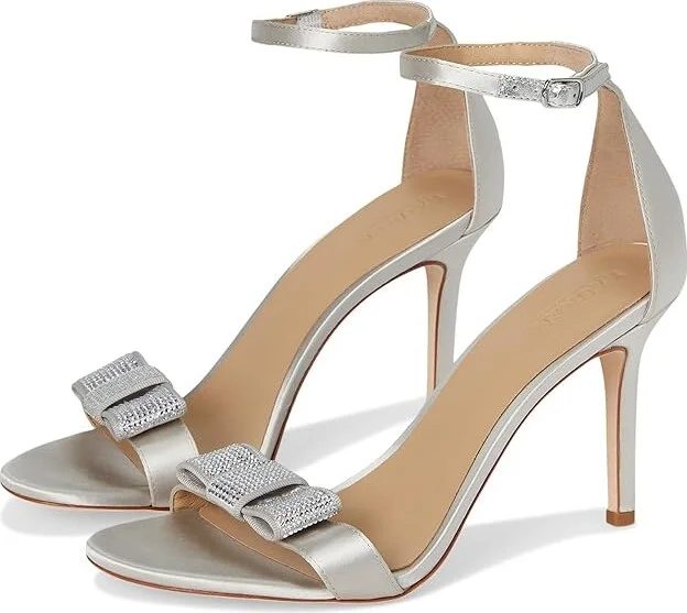 Lauren Ralph Lauren Allie Bow-Trim Satin Sandals Women's Sandals Silver/Velvet Stones : 10 B - Medium, Textile