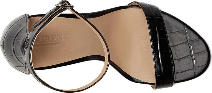 Lauren Ralph Lauren Allie Crocodile-Embossed Leather Sandals Women's Dress Sandals Black : 11 B - Medium - Image 2