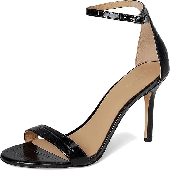 Lauren Ralph Lauren Allie Crocodile-Embossed Leather Sandals Women's Dress Sandals Black : 11 B - Medium - Image 5