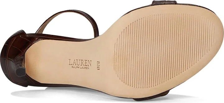 Lauren Ralph Lauren Allie Crocodile-Embossed Leather Sandals Women's Dress Sandals Dark Hickory : 9 B - Medium - Image 3