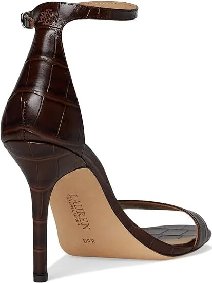 Lauren Ralph Lauren Allie Crocodile-Embossed Leather Sandals Women's Dress Sandals Dark Hickory : 9 B - Medium - Image 4