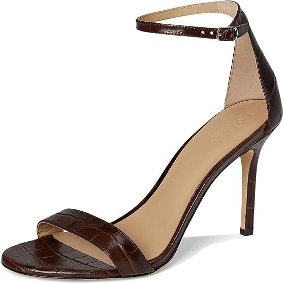 Lauren Ralph Lauren Allie Crocodile-Embossed Leather Sandals Women's Dress Sandals Dark Hickory : 9 B - Medium - Image 5