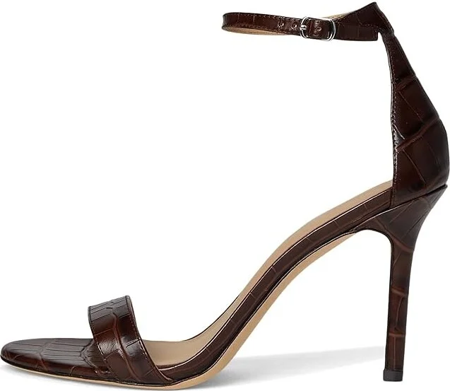 Lauren Ralph Lauren Allie Crocodile-Embossed Leather Sandals Women's Dress Sandals Dark Hickory : 9 B - Medium - Image 6