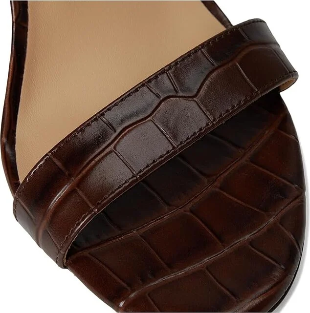 Lauren Ralph Lauren Allie Crocodile-Embossed Leather Sandals Women's Dress Sandals Dark Hickory : 9 B - Medium - Image 7