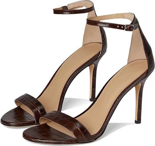 Lauren Ralph Lauren Allie Crocodile-Embossed Leather Sandals Women's Dress Sandals Dark Hickory : 9 B - Medium