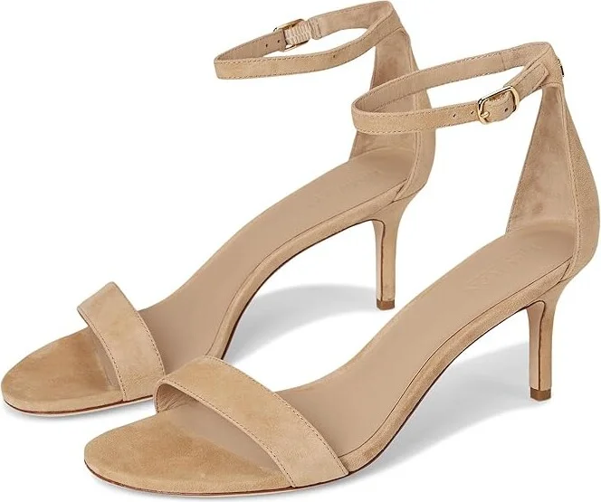 Lauren Ralph Lauren Allie Mid-Heel Suede Sandals Women's Sandals Buff : 11 B - Medium, Leather/Suede