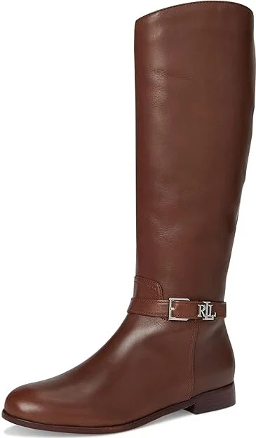 Lauren Ralph Lauren Brooke Burnished Leather Riding Boots Women's Boots Dark Mahogany : 8 B - Medium - Image 5