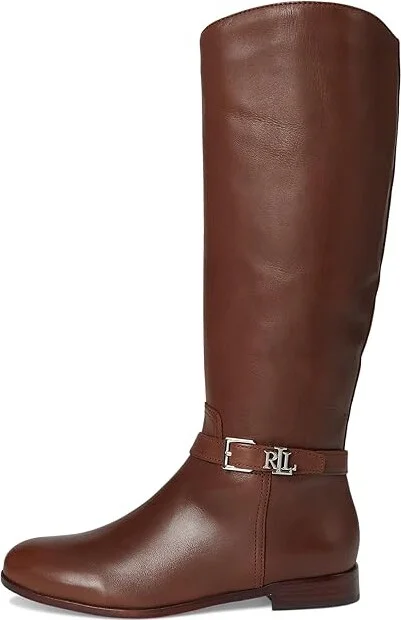 Lauren Ralph Lauren Brooke Burnished Leather Riding Boots Women's Boots Dark Mahogany : 8 B - Medium - Image 6