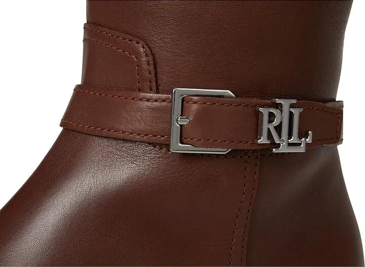 Lauren Ralph Lauren Brooke Burnished Leather Riding Boots Women's Boots Dark Mahogany : 8 B - Medium - Image 7