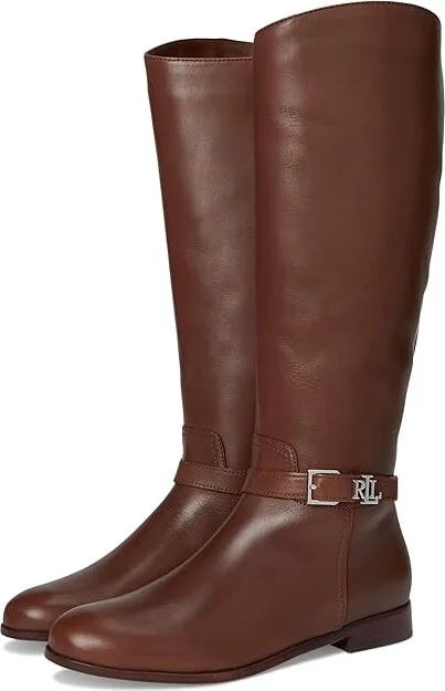 Lauren Ralph Lauren Brooke Burnished Leather Riding Boots Women's Boots Dark Mahogany : 8 B - Medium