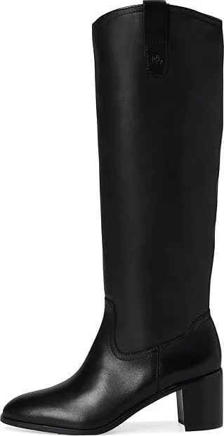 Lauren Ralph Lauren Carla Burnished Leather Tall Boots Women's Boots Black : 8 B - Medium - Image 6