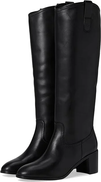 Lauren Ralph Lauren Carla Burnished Leather Tall Boots Women's Boots Black : 8 B - Medium