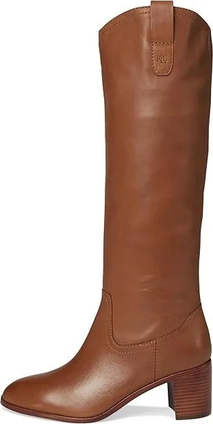 Lauren Ralph Lauren Carla Burnished Leather Tall Boots Women's Boots Deep Saddle Tan : 9 B - Medium - Image 6