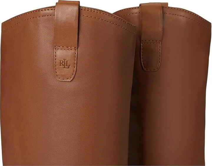 Lauren Ralph Lauren Carla Burnished Leather Tall Boots Women's Boots Deep Saddle Tan : 9 B - Medium - Image 7