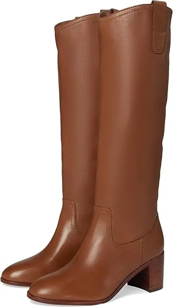 Lauren Ralph Lauren Carla Burnished Leather Tall Boots Women's Boots Deep Saddle Tan : 9 B - Medium