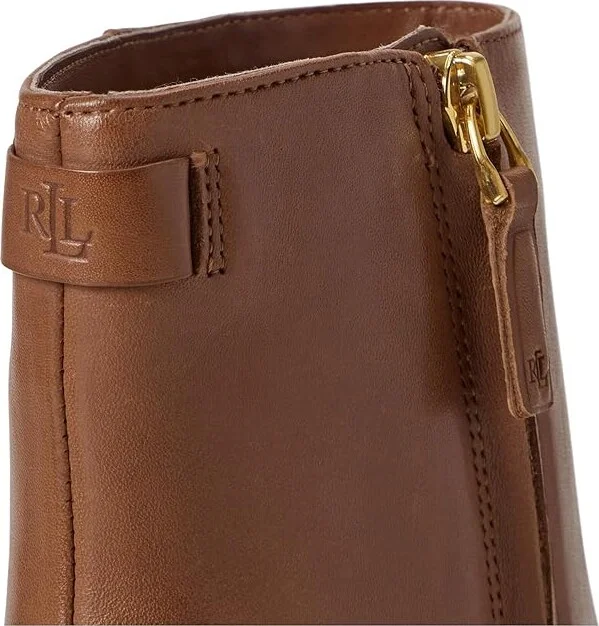 Lauren Ralph Lauren Cassie Burnished Leather Bootie Women's Boots Deep Saddle Tan : 6.5 B - Medium - Image 2