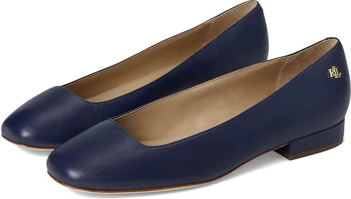 Lauren Ralph Lauren Emellie Nappa Leather Ballet Flat Women's Flat Shoes Refined Navy : 8.5 B - Medium