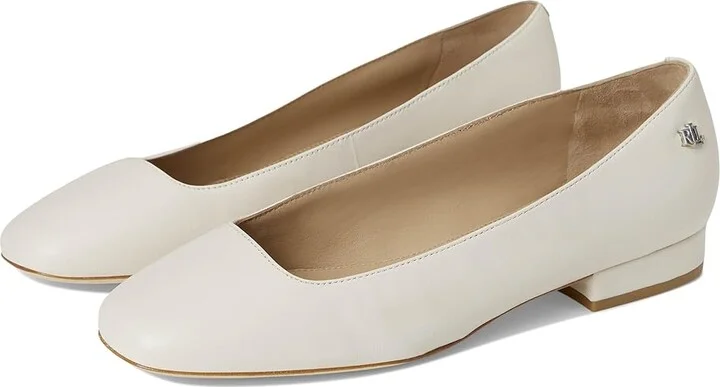 Lauren Ralph Lauren Emellie Nappa Leather Ballet Flat Women's Flat Shoes Soft White : 6.5 B - Medium