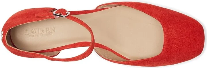 Lauren Ralph Lauren Emellie Suede Mary Jane High Women's Heels Bright Vermilion : 5 B - Medium, Leather - Image 2