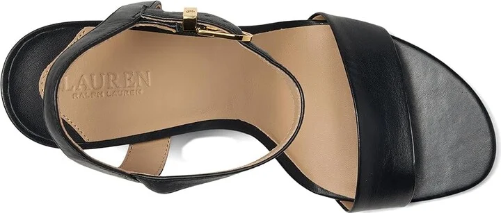 Lauren Ralph Lauren Gwen Burnished Leather Sandal Women's Sandals Black : 10 B - Medium - Image 2
