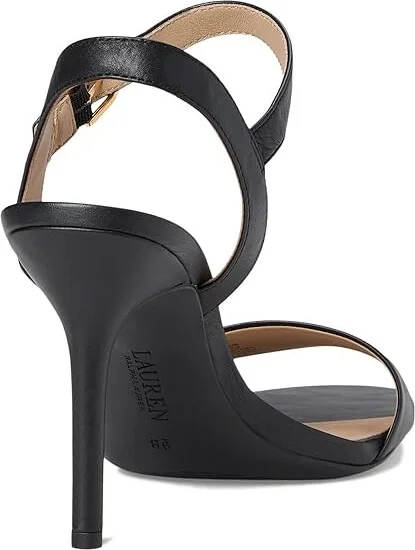 Lauren Ralph Lauren Gwen Burnished Leather Sandal Women's Sandals Black : 10 B - Medium - Image 4