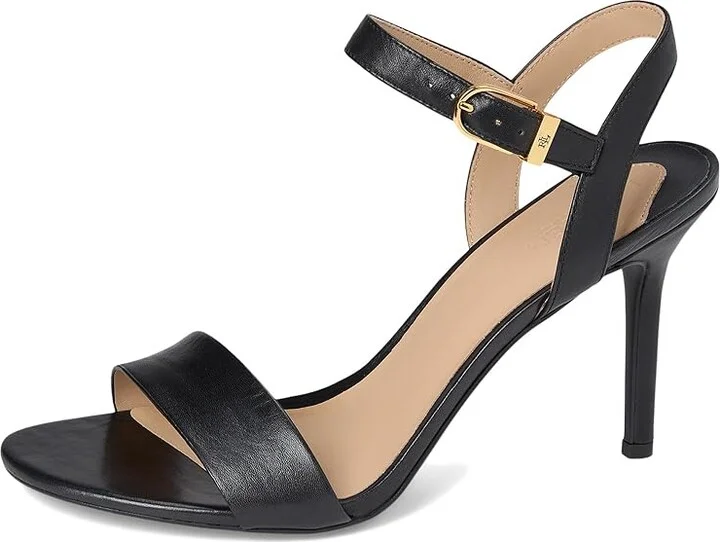 Lauren Ralph Lauren Gwen Burnished Leather Sandal Women's Sandals Black : 10 B - Medium - Image 5