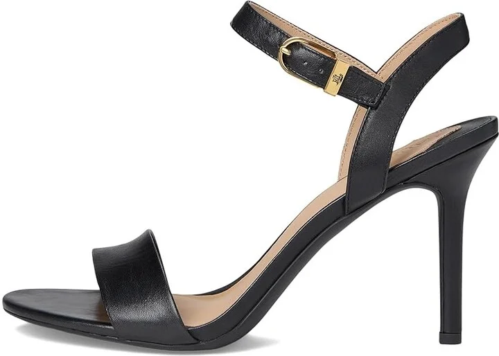 Lauren Ralph Lauren Gwen Burnished Leather Sandal Women's Sandals Black : 10 B - Medium - Image 6