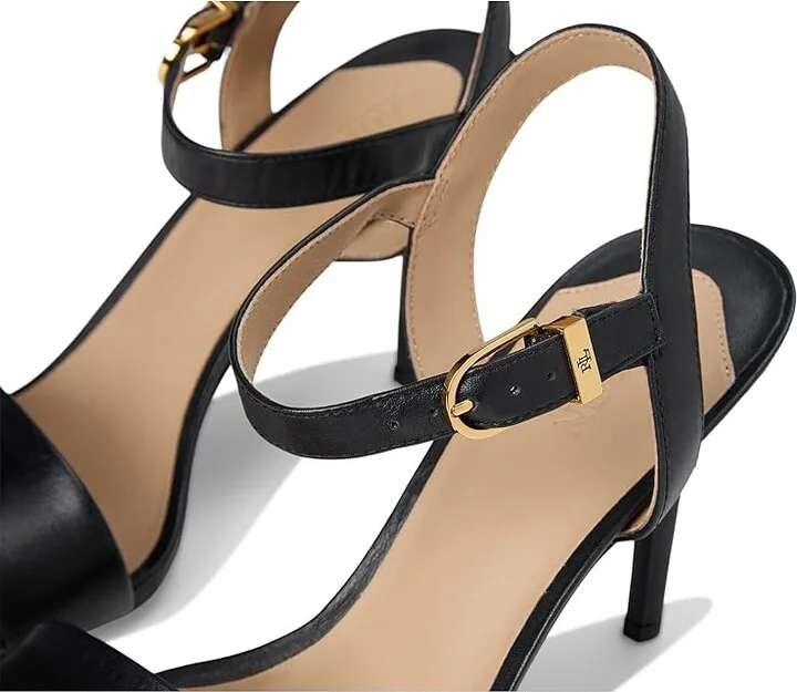 Lauren Ralph Lauren Gwen Burnished Leather Sandal Women's Sandals Black : 10 B - Medium - Image 7