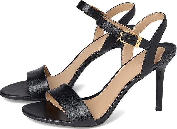 Lauren Ralph Lauren Gwen Burnished Leather Sandal Women's Sandals Black : 10 B - Medium