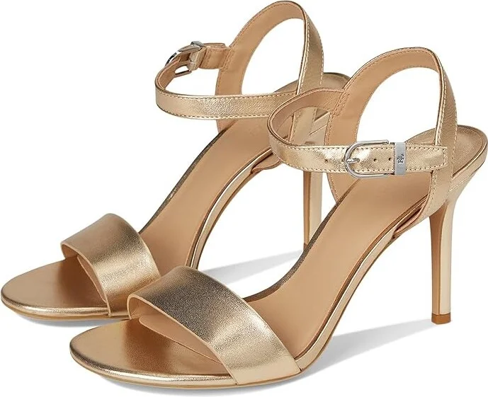 Lauren Ralph Lauren Gwen Metallic Nappa Leather Sandals Women's Sandals Platinum : 11 B - Medium