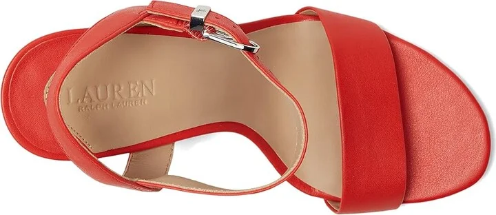 Lauren Ralph Lauren Gwen Nappa Leather Sandals Women's Wedge Shoes Bright Vermilion : 6.5 B - Medium - Image 2