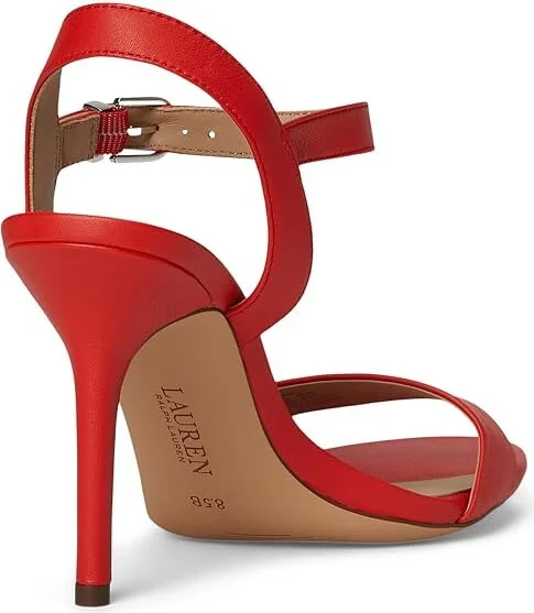 Lauren Ralph Lauren Gwen Nappa Leather Sandals Women's Wedge Shoes Bright Vermilion : 6.5 B - Medium - Image 4
