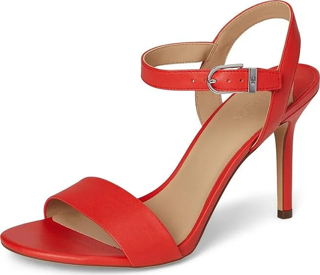 Lauren Ralph Lauren Gwen Nappa Leather Sandals Women's Wedge Shoes Bright Vermilion : 6.5 B - Medium - Image 5
