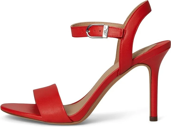 Lauren Ralph Lauren Gwen Nappa Leather Sandals Women's Wedge Shoes Bright Vermilion : 6.5 B - Medium - Image 6