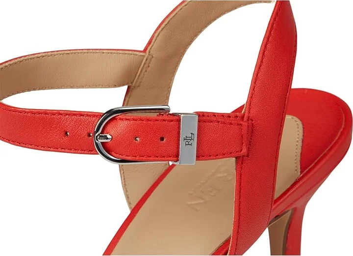 Lauren Ralph Lauren Gwen Nappa Leather Sandals Women's Wedge Shoes Bright Vermilion : 6.5 B - Medium - Image 7