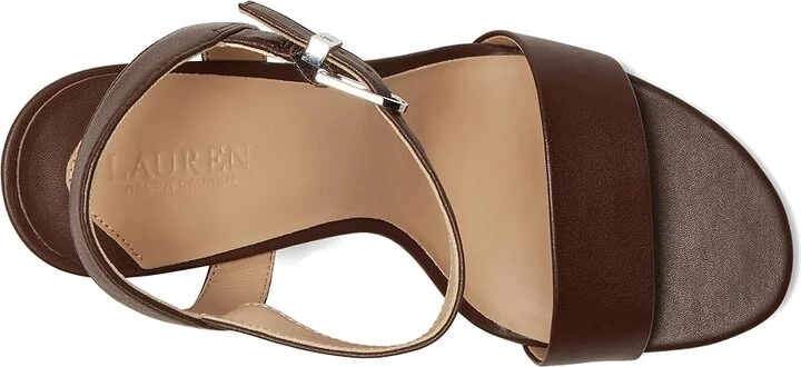 Lauren Ralph Lauren Gwen Nappa Leather Sandals Women's Wedge Shoes Dark Hickory : 9 B - Medium - Image 2