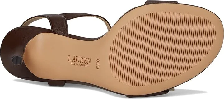Lauren Ralph Lauren Gwen Nappa Leather Sandals Women's Wedge Shoes Dark Hickory : 9 B - Medium - Image 3