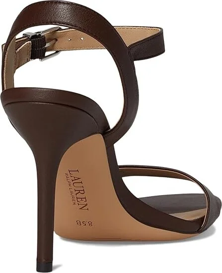 Lauren Ralph Lauren Gwen Nappa Leather Sandals Women's Wedge Shoes Dark Hickory : 9 B - Medium - Image 4