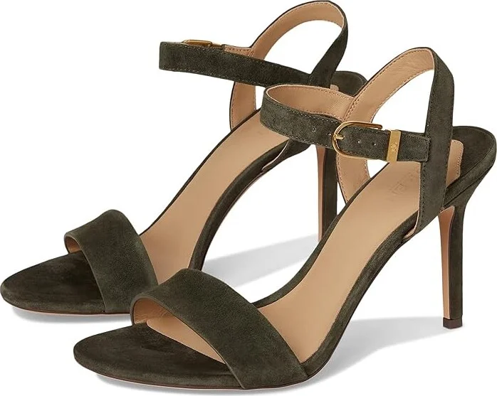 Lauren Ralph Lauren Gwen Suede Sandals Women's Sandals Dark Olive : 7.5 B - Medium, Leather