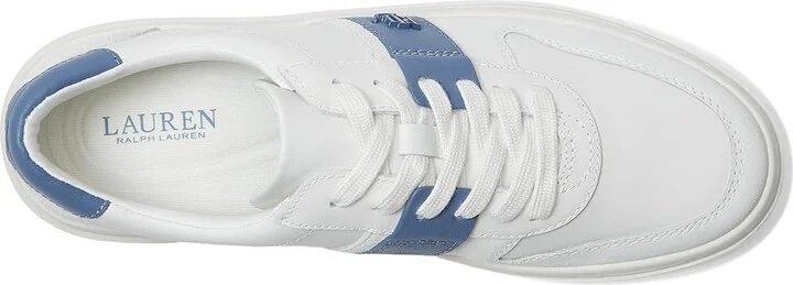 Lauren Ralph Lauren Harlie Color-Blocked Leather Sneakers Women's Shoes Snow White/Bianco/Capri Blue : 6 B - Medium - Image 2