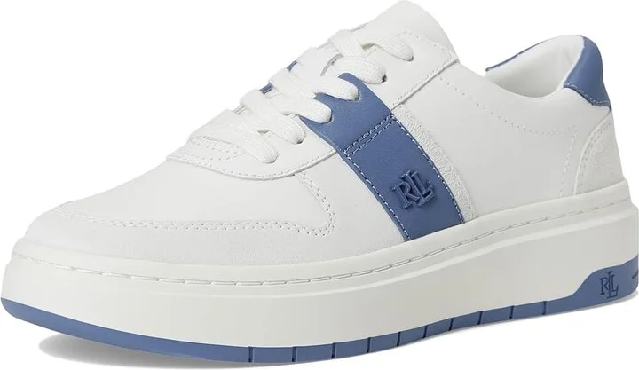 Lauren Ralph Lauren Harlie Color-Blocked Leather Sneakers Women's Shoes Snow White/Bianco/Capri Blue : 6 B - Medium - Image 5