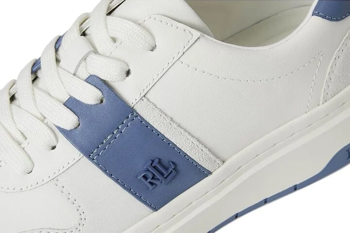 Lauren Ralph Lauren Harlie Color-Blocked Leather Sneakers Women's Shoes Snow White/Bianco/Capri Blue : 6 B - Medium - Image 7
