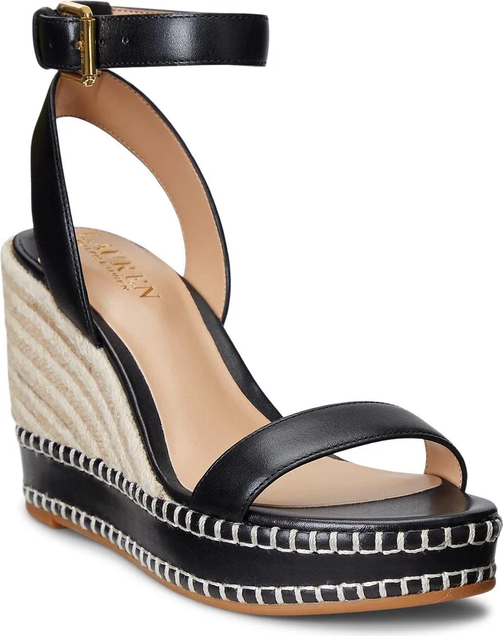 Lauren Ralph Lauren Hilarie Burnished Leather Espadrille Black 6.5 B (M)