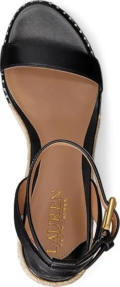 Lauren Ralph Lauren Hilarie Burnished Leather Espadrille Women's Sandals Black : 7 B - Medium - Image 2
