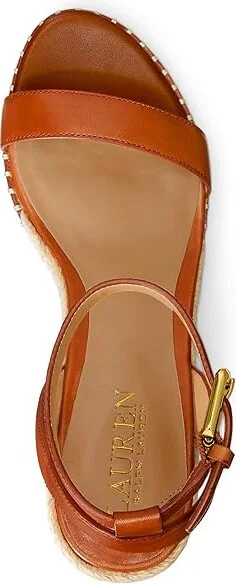 Lauren Ralph Lauren Hilarie Burnished Leather Espadrille Women's Sandals Brown : 8 B - Medium - Image 2