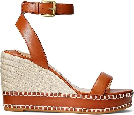 Lauren Ralph Lauren Hilarie Burnished Leather Espadrille Women's Sandals Brown : 8 B - Medium - Image 4
